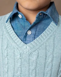 Hope & Henry Baby Boys Long Sleeve Fine Gauge Cable V-Neck Sweater