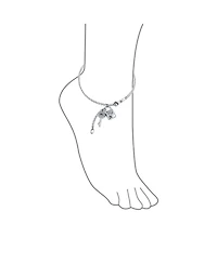 Bling Jewelry Cz Accent Heart Dangle Charm Lock Key Anklet Double Chain Ankle Bracelet Sterling Silver Adjustable 9 To 10 Inch With Extender