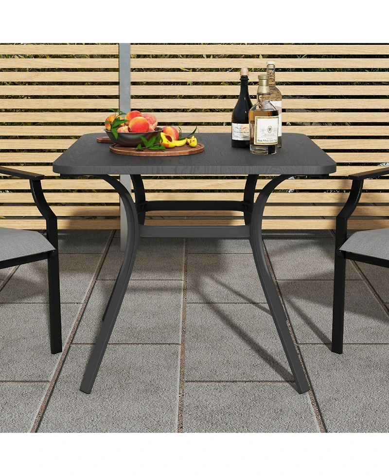 Slickblue 32 Inch Patio Dining Table Metal Square Table for Dining with 4 Curved Legs-Grey