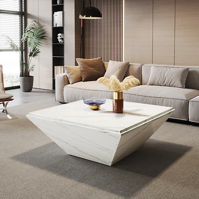 Tribesigns Coffee Table, 35.43-Inch Square Coffee Table with Faux Marble Tabletop, Modern Center Table for Living Room, Large Engineered Wood Cocktail