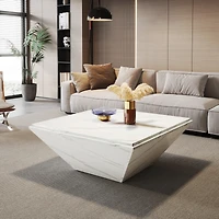 Tribesigns Coffee Table, 35.43-Inch Square Coffee Table with Faux Marble Tabletop, Modern Center Table for Living Room, White