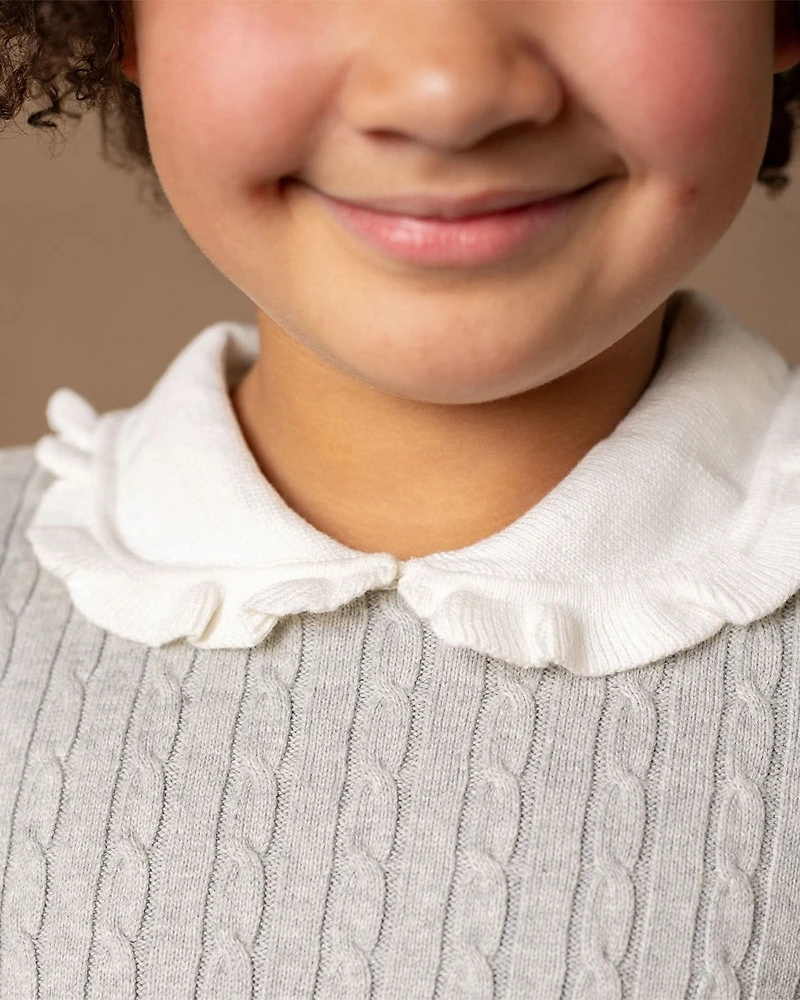 Hope & Henry Big Girls Organic Long Sleeve Cable Knit Peter Pan Collar Sweater Dress