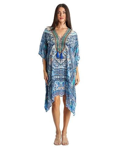 La Moda Clothing Women's V-neck Short Kaftan Dress
