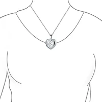 Bling Jewelry Simple Plain Keepsake Domed Puff carved Leaf Heart Shaped Photo Locket Holds Photos Pictures Silver Necklace Pendant Large