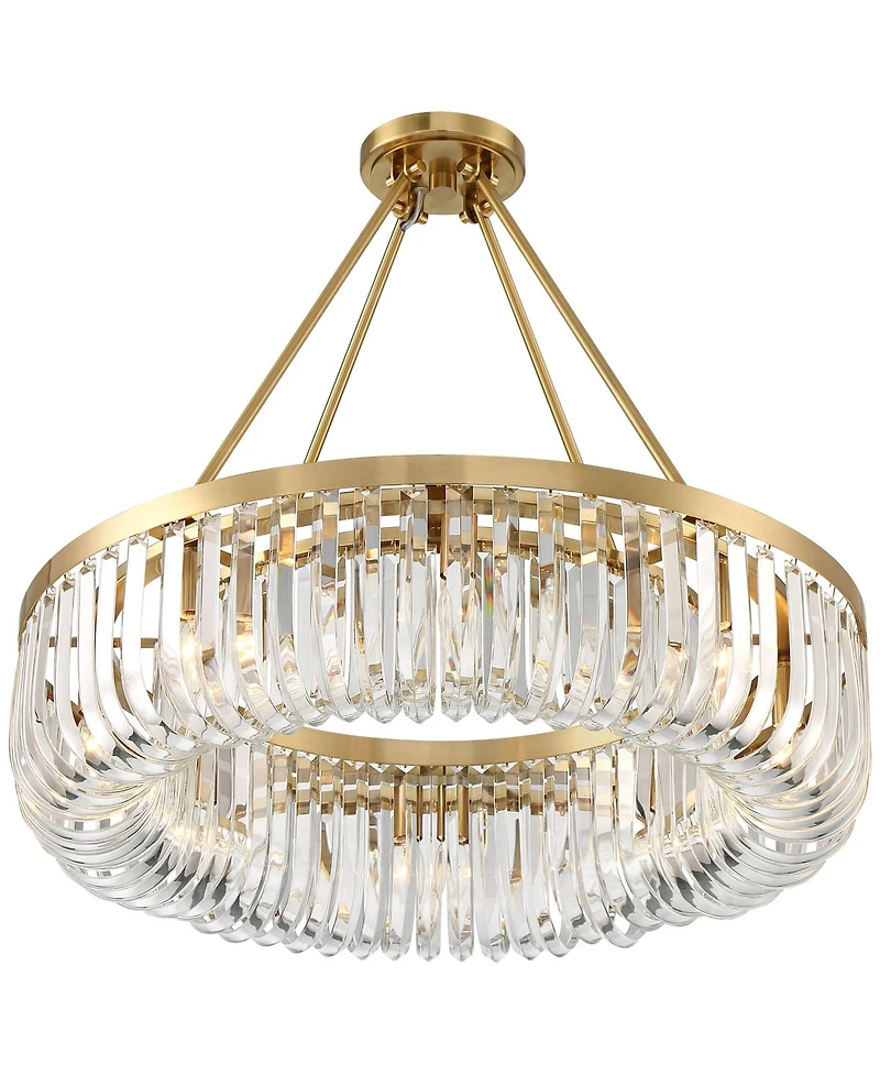 Possini Euro Design Jenna Modern Glam Ceiling Light Semi Flush-Mount Fixture 28" Soft Gold Metal 8-Light Clear Glass Shade for Bedroom Kitchen Living