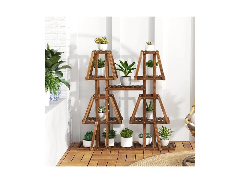 5-Tier 10 Potted Wood Plant Stand for Multiple Plants