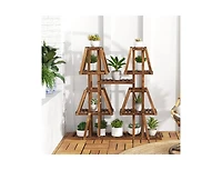 5-Tier 10 Potted Wood Plant Stand for Multiple Plants