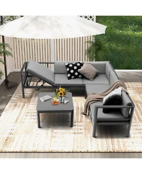 3 Pieces Aluminum Patio Furniture Set with 6-Level Adjustable Backrest-Grey