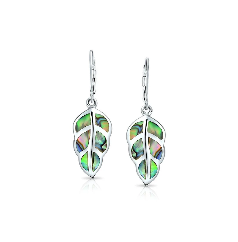 Bling Jewelry Native American Inspired Red Brown Blue Created Opal Inlay Lever back Nature Leaf Dangle Drop Earrings .925 Sterling Silver