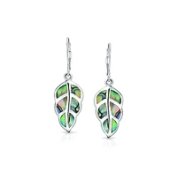 Bling Jewelry Native American Inspired Red Brown Blue Created Opal Inlay Lever back Nature Leaf Dangle Drop Earrings .925 Sterling Silver