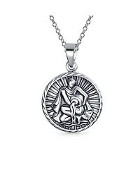Bling Jewelry Aquarius Zodiac Sign Round Medallion Pendant Necklace Sterling Silver