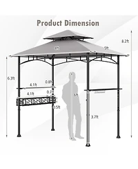 8 x 5 Ft Outdoor Grill Gazebo with 2 Side Shelves and 20 Hooks-Grey