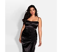 Rebdolls Women's Plus Size Mina Satin Adjustable Ruched Midi Bodycon Dress