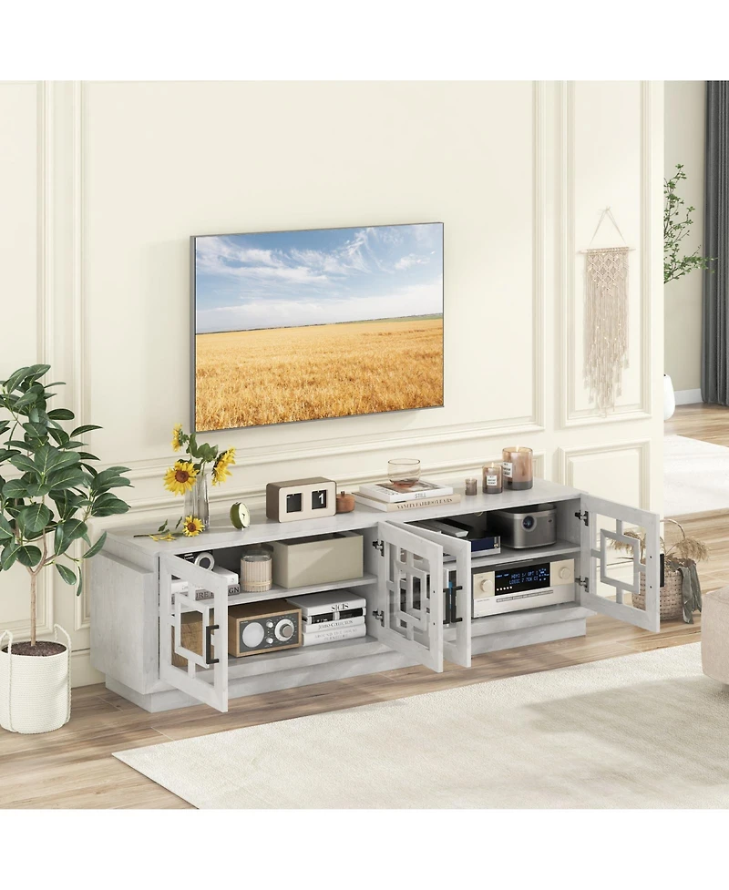 4-Door Tv Stand for TVs up to 75 Inch Media Console Table with Adjustable Shelves