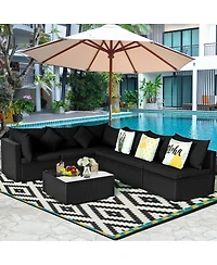 Slickblue 7 Pieces Outdoor Sectional Wicker Patio Furniture Sofa Set with Tempered Glass Top and Softy Cushions-Black