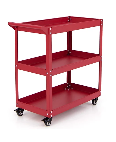 3-Tier Rolling Tool Cart with Lockable Wheels and Spacious Storage Shelves