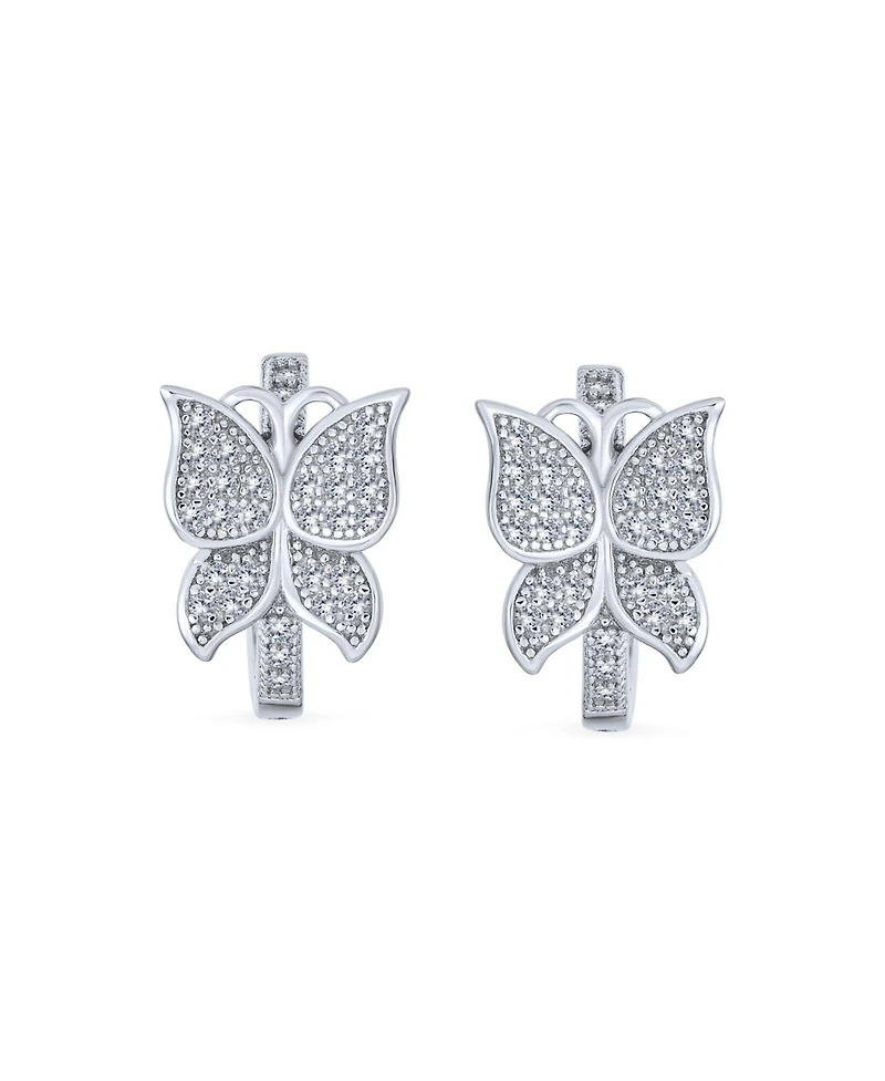 Bling Jewelry Delicate Garden Treasures – Tiny 3D Cz Butterfly-Shaped Huggie Hoop Earrings and Micro Pave Cubic Zirconia in Sterling Silver
