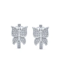 Bling Jewelry Delicate Garden Treasures – Tiny 3D Cz Butterfly-Shaped Huggie Hoop Earrings and Micro Pave Cubic Zirconia in Sterling Silver