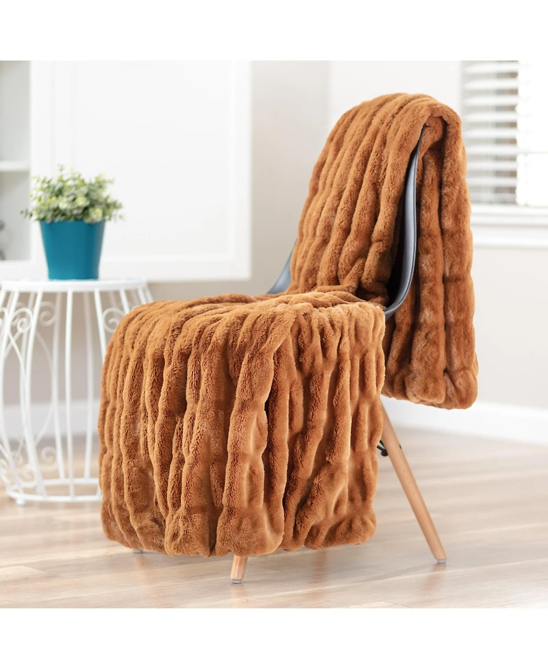 Chanasya Premium Ruched Faux Fur Throw Blanket - Luxurious, Soft Reversible Mink 50" x 65” Marble
