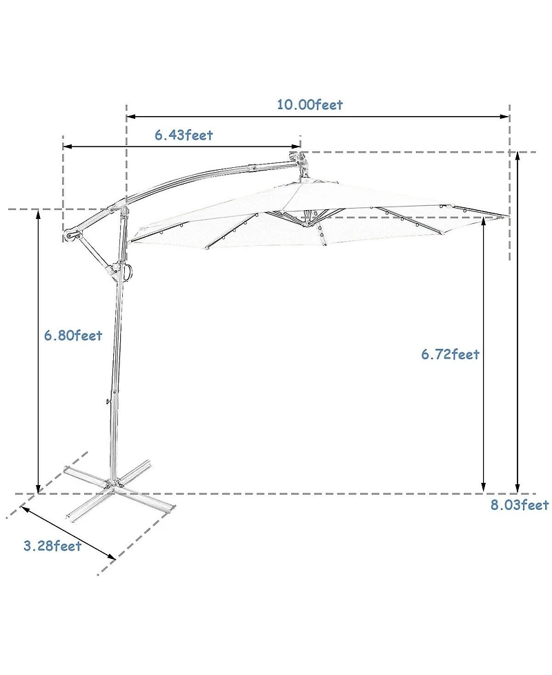 360° Rotation Solar Powered Led Patio Offset Umbrella without Weight Base