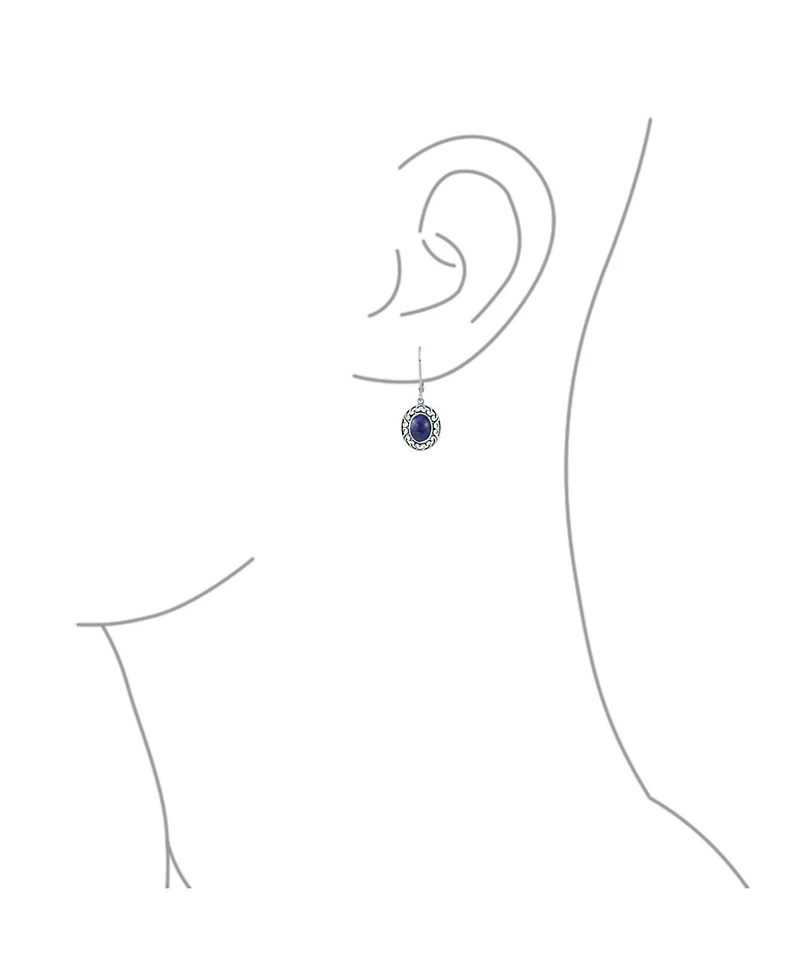 Bling Jewelry 3CTW Natural Stones Oval Bezel Set Lever Back Dangle Earrings Oxidized .925 Sterling Silver