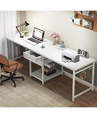 Tribesigns 79 Inch Extra Long Desk, Double Desk with 2 Drawers, Two Person Computer Storage Shelves, Writing Table Study for