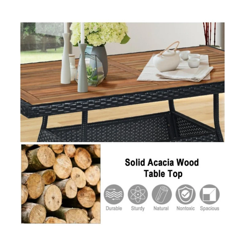 Slickblue 5 Pieces Patio Rattan Dining Set Table with Wooden Top