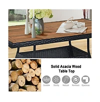 Slickblue 5 Pieces Patio Rattan Dining Set Table with Wooden Top