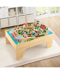 Slickblue 84-Piece Wooden Train Set with Reversible and Detachable Tabletop