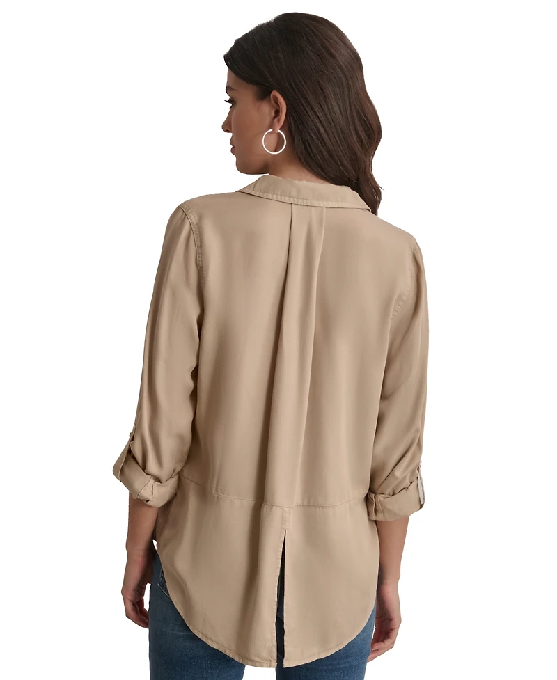 Dkny Jeans Women's Roll-Tab-Sleeve Button-Front Shirt - Pbl