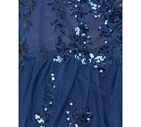 Blondie Nites Juniors' Ruffled Sequined Corset-Bodice Dress