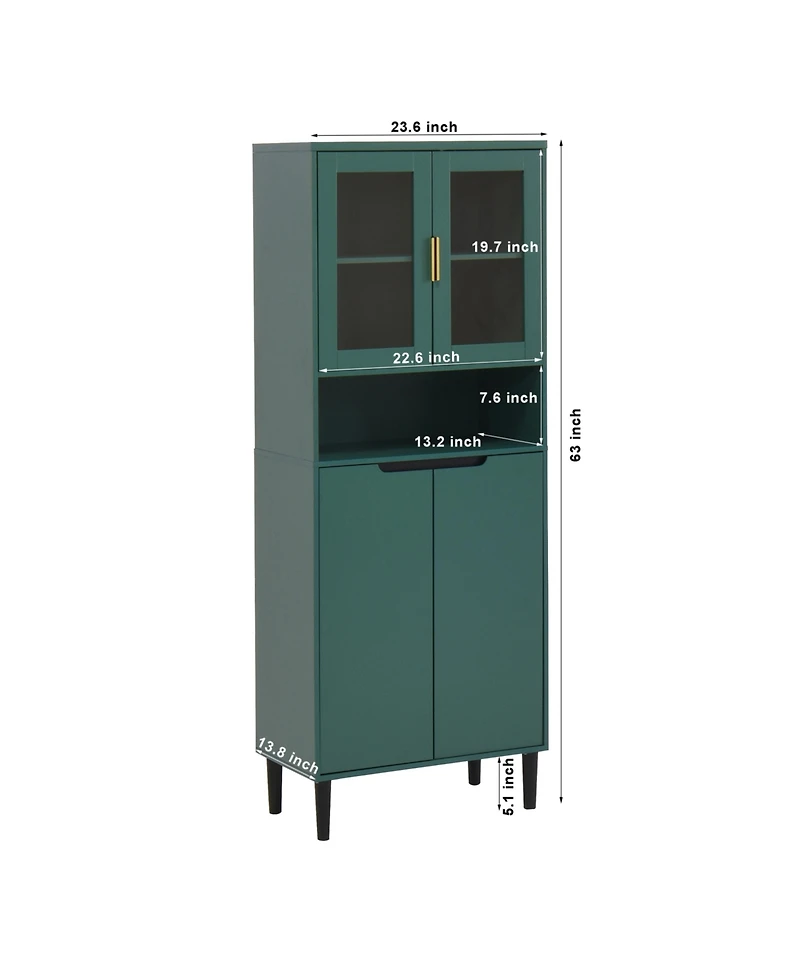 Streamdale Tall Storage Cabinet with Glass Display & Gold Handles
