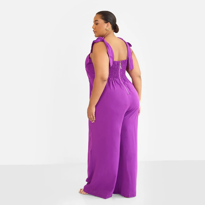 Rebdolls Plus Size Selma Tie Strap Corset Wide Leg Jumpsuit