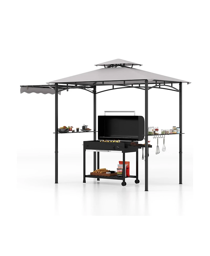 Slickblue 10.5 x 5 Ft Grill Gazebo with Side Awning and Double-Tiered Top-Grey