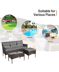 3 Pieces Patio Furniture Sectional Set with 5 Cozy Cushions