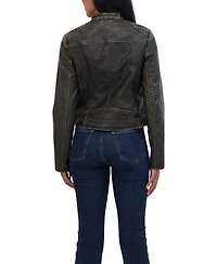 Sebby Collection Women's Distressed Faux Leather Zip Front Jacket