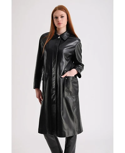 Furniq Uk Women's Leather Trench coat , Black