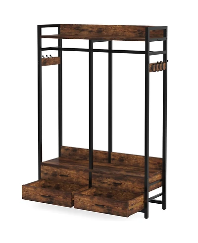 Tribesigns Freestanding Closet Organizer for Hanging Clothes, Heavy Duty Garment Rack with 4 Drawers, 8 Hooks and Storage Shelves, Wardrobe Clo