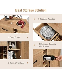 2-Door Wine Bar Cabinet Kitchen Sideboard Buffet with Drawer & Adjustable Shelves