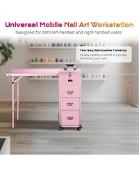 Byootique Nail Desk Mobile Station Rolling Makeup Manicure Table Nail Artist