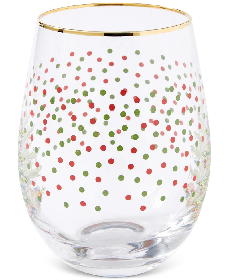 Spode Christmas Tree Polka Dot Stemless Wine Glasses, Set of 4