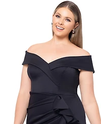 Xscape Plus Off-The-Shoulder Ruffled-Skirt Cocktail Dress