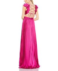Mac Duggal Women's Ieena Pleated Ruffled Cap Sleeve Cut Out Lace Up Gown