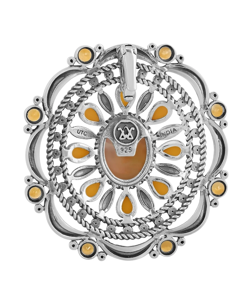American West Jewelry Sterling Silver Yellow Mother of Pearl, Yellow Jasper and Citrine Gemstone Statement Pendant Enhancer
