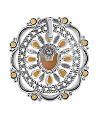 American West Jewelry Sterling Silver Yellow Mother of Pearl, Yellow Jasper and Citrine Gemstone Statement Pendant Enhancer