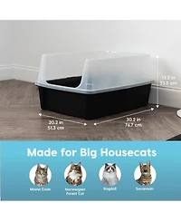 Iris Usa Extra Large Open Top Cat Litter Box with Scatter Shield, Sturdy Easy to Clean Open Air Kitty Litter Pan with Tall Spray, Black