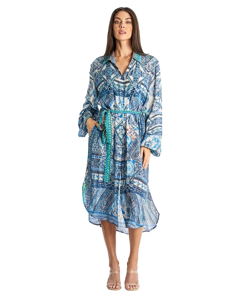 La Moda Clothing Women's Long Belted Overshirt