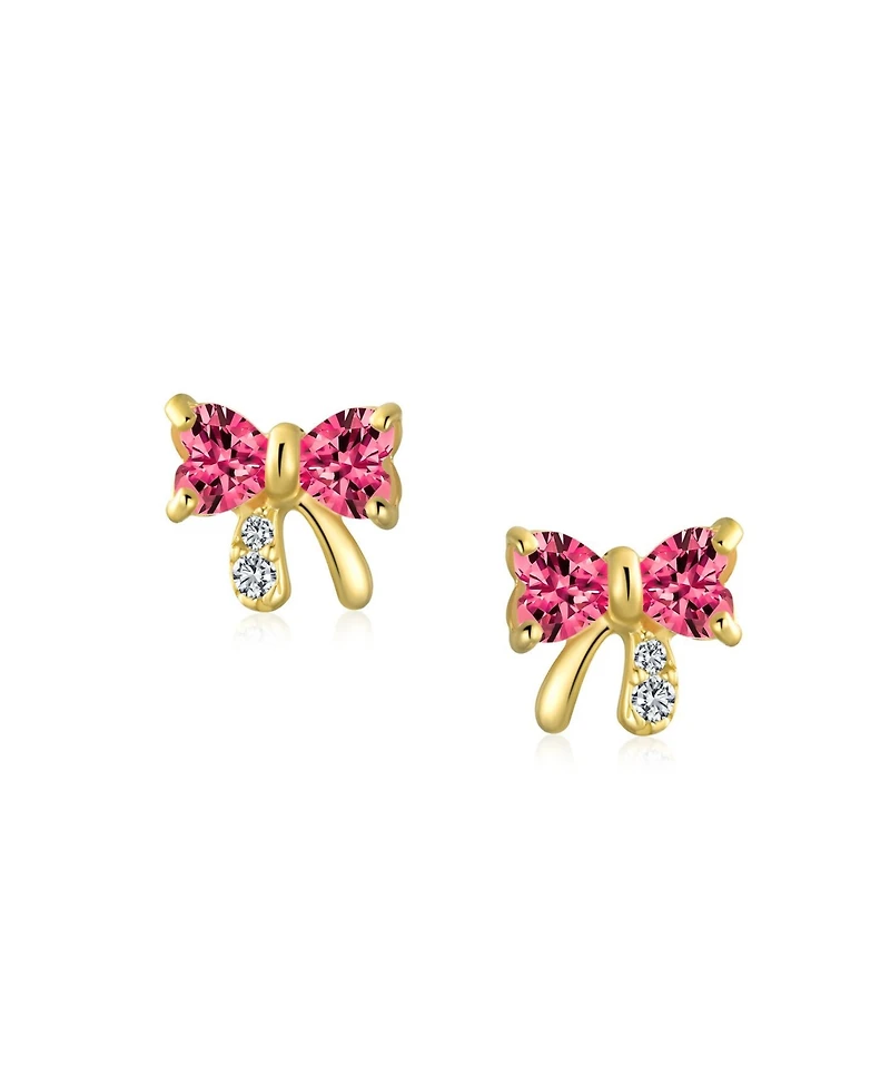Bling Jewelry 14K Yellow Gold Small Bow Stud Earrings Cubic Zirconia