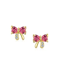 Bling Jewelry 14K Yellow Gold Small Bow Stud Earrings Cubic Zirconia