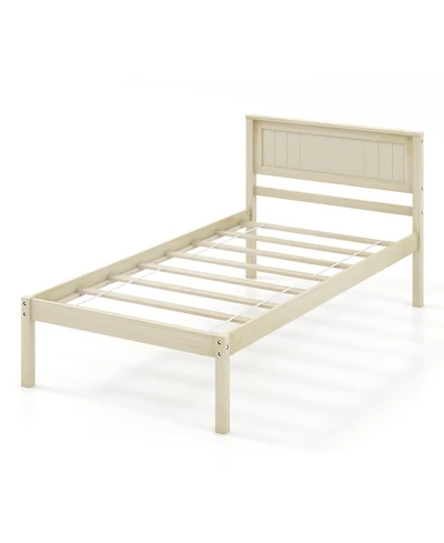 Sugift Twin Size Wooden Bed Frame with Headboard and Slat Support